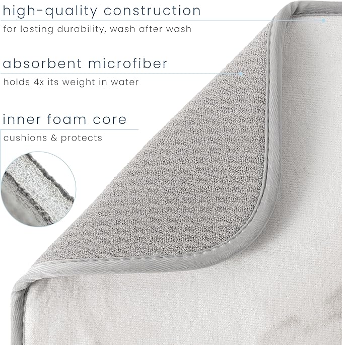 S&T INC. Dish Drying Mat Jumbo, 18” x 30”, Absorbent Microfiber Kitchen Counter Mat, Dish Drying Pad for Dishes, Utensils, Pots and Pans, Jumbo, Grey Stone