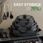 26 Pcs Pots and Pans Set Non Stick, Ceramic Cookware Set Non Toxic with Detachable Handles, Healthy Induction Cookware Oven Safe RV Kitchen Set, PFAS PFOA & PTFE Free, Black