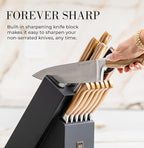 Black and Gold Knife Set for Kitchen with Block – 14-Piece Ultra-Sharp Stainless Steel Knives with Gold Handles and Built-In Sharpener – Stylish Kitchen Accessories for Cooking and Decor