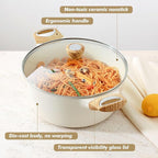 SENSARTE Ceramic Nonstick Stock Pot with Lid, 4.5+6.6 QT Soup Pot Set Casserole Pot, Non-toxic Healthy Pasta Pot, Large Cooking Pot Stew Pot, Induction Compatible, PFOA PFAS PTFE Free, White