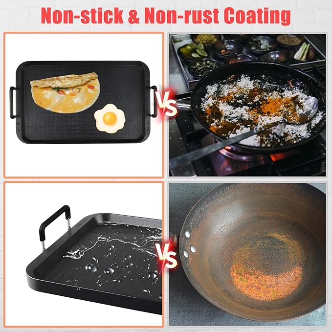 Flat Top Grill - Non-Stick Stovetop Griddle, Aluminum, Dishwasher Safe