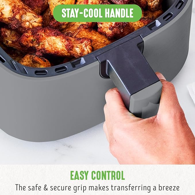 GreenLife 4.5QT Air Fryer, Mechanical Dial Controls, PFAS-Free Ceramic Nonstick Drawer, Adjustable Temp & Timer, LED Indicator, Oil-Less Cooking, Dishwasher Safe, Compact Family Size, Graphite