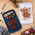 LEHAHA Grilling Prep Trays, Melamine BBQ Prep and Serving Platter and Tray for Outdoor Entertaining, Food Serving Tray, Set of 2, 17" x 10.5", Blue and White