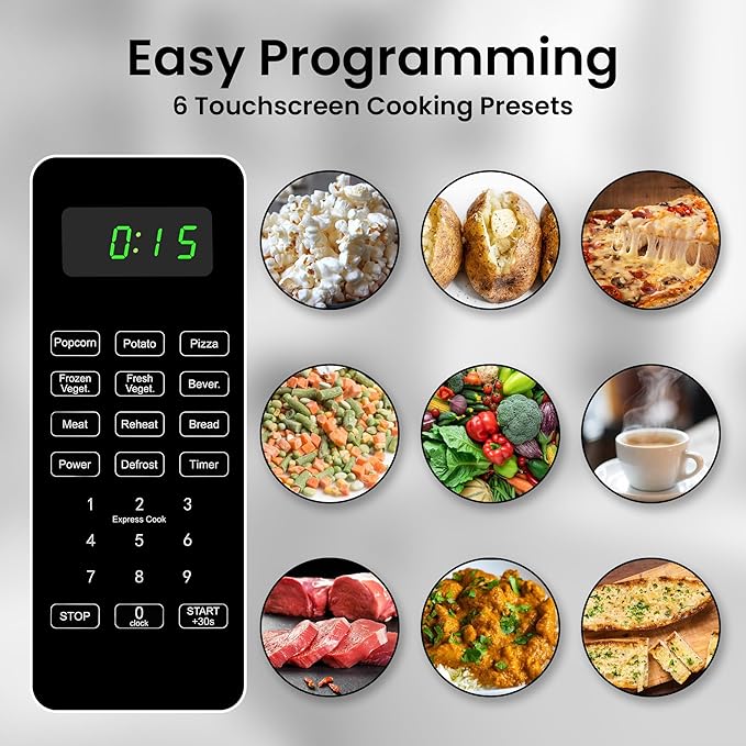 0.7 Cu Ft Microwave Countertop Small with Digital Display, 700 watt Microwave Black has 10 Power Levels & Auto Defrost Function Mini Microwave Oven Compact With Child Lock For Dorm, Home, Office