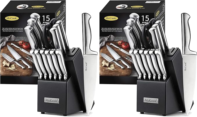 McCook® Knife Sets, German Stainless Steel Knife Block Sets with Built-in Sharpener (Pack of 2)