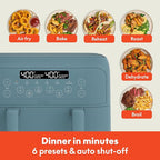 bella 4 Qt TriZone Air Fryer, EverGood™ Ceramic Nonstick Coating, Dual Basket Design w Removable Divider, Digital Touchscreen Control w 6 Preset Cooking Options, 1200 Watt, 3lb Capacity, Surf