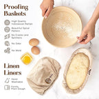 ABIOTO Sourdough Bread Baking Supplies and Bread Proofing Baskets - 9" Round & 10" Oval Indonesian Rattan Baskets, Liners, Danish Whisk, Bread Lame & Scrapers - 14 Piece Bread Making Kit for Beginners
