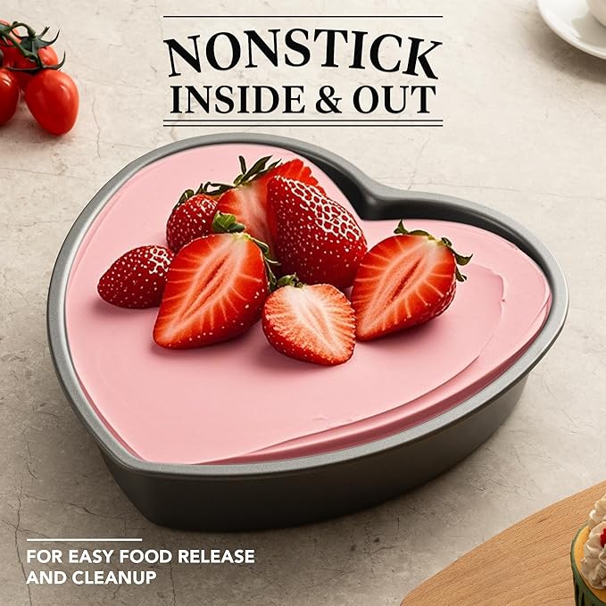 Tiawudi Heart Shaped Cake Pans, Large Baking Pan for Lovely Cakes, Nonstick Baking Molds, 9 Inch Cake Tins for Wedding, Birthday, Party & Family, Set of 2