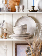 LE TAUCI Plates and Bowls Sets for 4, 12 Piece Ceramic Dinnerware Sets, Kitchen Stoneware Dish Set, Chip Resistant, Microwave & Dishwasher Safe, Reactive Glaze Beige (8"&10" Plate, 27oz Bowl)