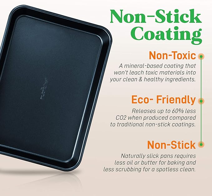 NutriChef Non-Stick Cookie Sheet Baking Pans, 2-Piece Oven Baking Trays w/ Superior Nonstick Coating - 15" x 11" & 13" x 9" Sizes for Convenient Roasting & Baking - Dishwasher Safe