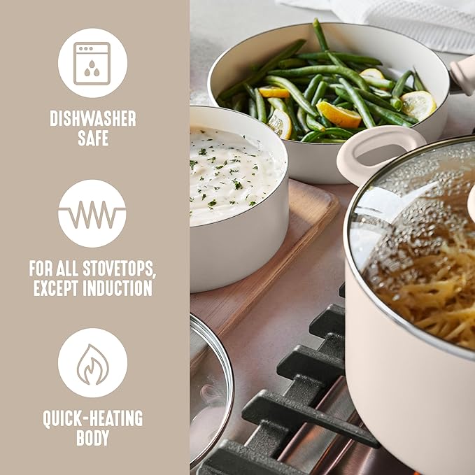GreenLife 2.5QT Nonstick Saucepan with Glass Lid, Soft Grip, PFAS-Free Ceramic, Multipurpose Chef Pan, Milk & Sauce Cooking Pot, Dishwasher & Oven Safe to 350˚F, Stay-Cool Handle, Taupe