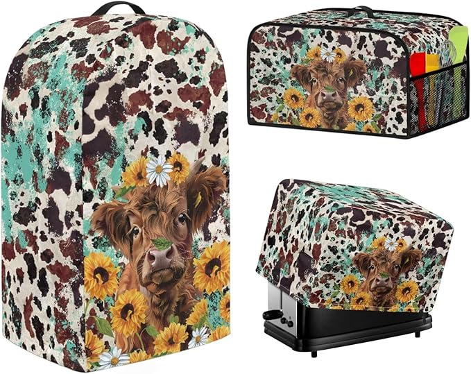 Highland Cow 2 Slice Toaster Blender Slow Cooker Covers Daisies Dust Proof Bag Covers Sunflower Kitchen Accessories Set Splash Resistant Keep Appliance Clean 3 Pieces