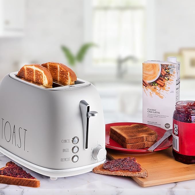Rae Dunn Retro Rounded Bread Toaster, 2 Slice Stainless Steel Toaster with Removable Crumb Tray, Wide Slot with 6 Browning Levels, Bagel, Defrost and Cancel Options, Sand