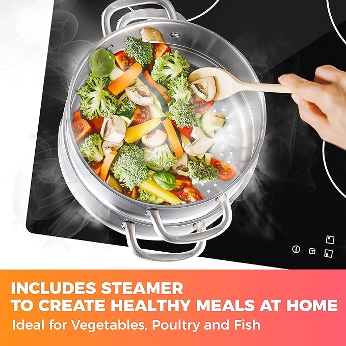 Mueller Pots and Pans Set 11-Piece, Ultra-Clad Pro Stainless Steel Cookware Set, Ergonomic and EverCool Stainless Steel Handle, Includes Saucepans, Skillets, Stockpot, Saute Pan, Steamer