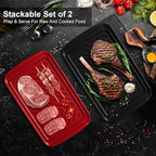LEHAHA Grilling Prep Trays, Melamine BBQ Prep and Serving Platters and Tray for Outdoor Entertaining, Large Food Serving Trays, Set of 2, 17.2" x 10.5",Great for Grilling Lovers,Black and Red