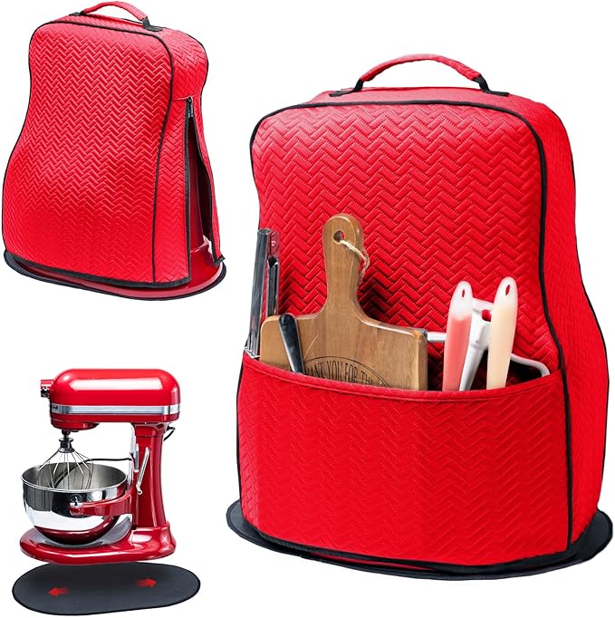 BAGSPRITE Stretchy Stand Mixer Cover with Appliance Slider– Washable Applicance Cover Compatible with KitchenAid Mixer 6/7/8 Quart – Dust Cover with Pockets for KitchenAid Accessories and Attachments