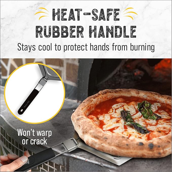 Checkered Chef Pizza Peel - Extra Large, Stainless Steel Metal Pizza Paddle with Folding Handle, Outdoor Pizza Oven Accessories - 13 Inch x 15 Inch