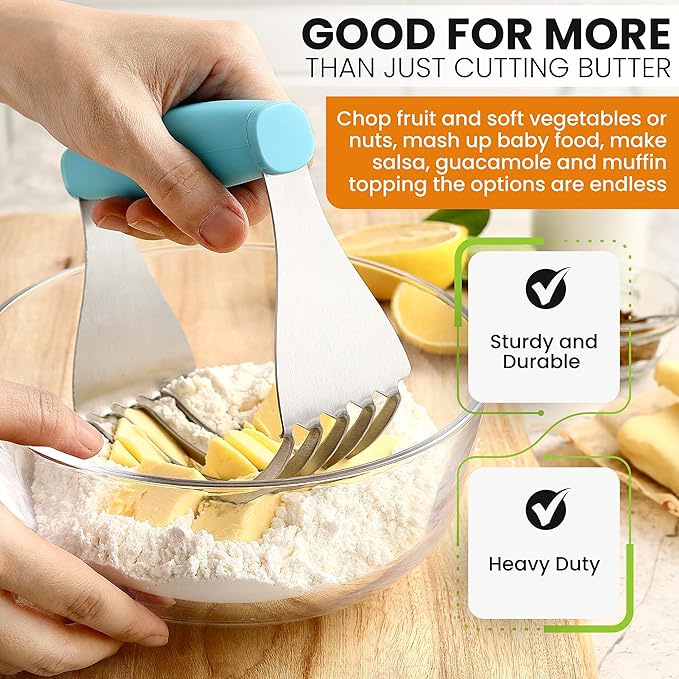 Spring Chef XL Dough Blender Tool For Baking, Heavy Duty Pastry Blender, Stainless Steel Pastry Cutter with Durable Blades, Dough Mixer, Butter Cutter for Easy Mixing, Dishwasher Safe - Aqua Sky