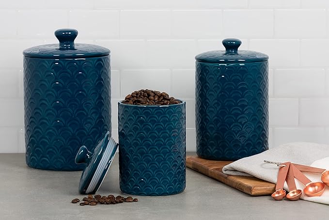 10 Strawberry Street Kitchen Canister, 3 Piece Set, Ocean Navy