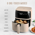 GreenLife Compact Electric Air Fryer Oven, 5.3 QT, PFAS-Free Ceramic Nonstick Drawer, 8 One Touch Digital Display, Easy View Window, Auto Shut-Off Timer, Dishwasher Safe Parts, 1500 Watts, Taupe