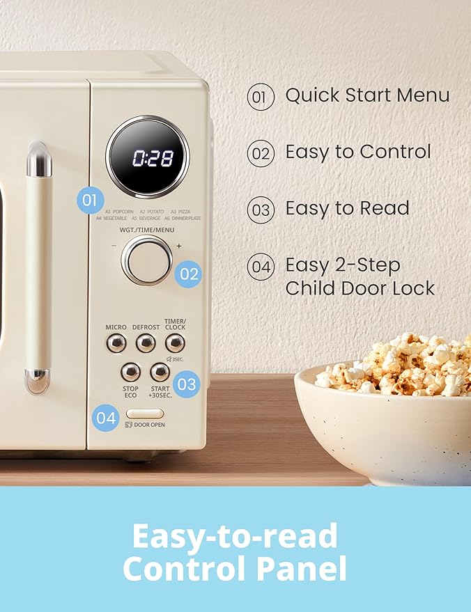 COMFEE' Retro Microwave Oven, Small Microwave with 6 Auto Menus, 0.9 cu.ft Countertop Compact Microwave with Multi-stage Cooking, Mute Function, LED digital, Apricot/900W, CMO-MMP02AA(AT)