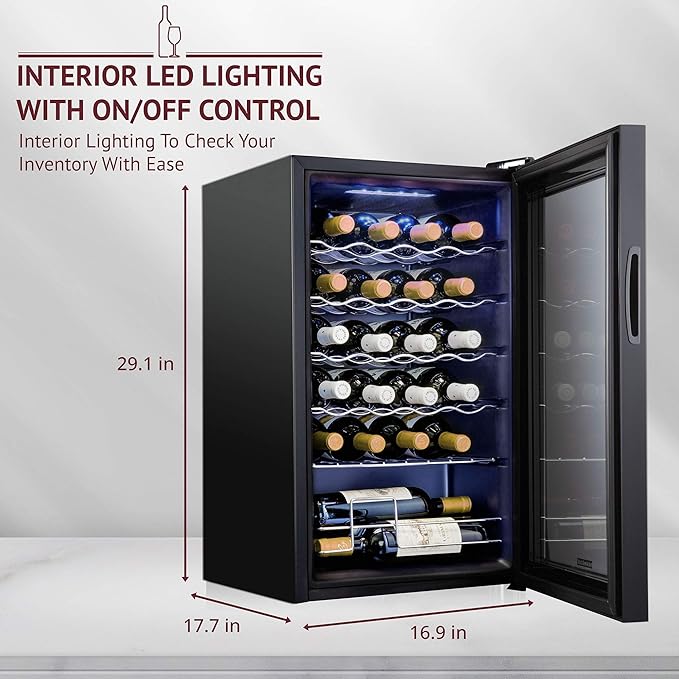 Schmecke 24 Bottle Compressor Wine Cooler Refrigerator w/Lock | Large Freestanding Wine Cellar | 41f-64f Digital Temperature Control Wine Fridge For Red, White, Champagne or Sparkling Wine - Black