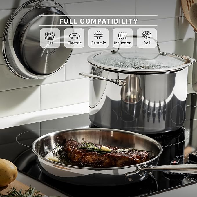 T-Fal Pro Tri-Ply Stainless Steel Sauce Pan with Lid, 2 Quart Saucepan with Lid, Induction Pot, Oven Safe 500F, Lid-350F, Fast & Even Heat, Professional Quality & Durability, Silver