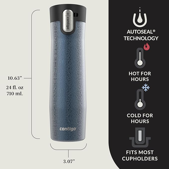Contigo® AUTOSEAL® West Loop Vacuum-Insulated Stainless Steel Travel Mug with Easy-Clean Lid, 24 oz, Crystal Blueberry