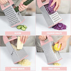 Urbanstrive Cheese Grater With Container, Professional Cheese Grater with Handle, Stainless Steel Graters for Kitchen Handheld, Box Grater with 4 Sides for Vegetables, Ginger, Potatoes (Pink)