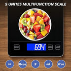 33lb Food Kitchen Digital Scale,1g/0.05oz Precise Graduation, USB Charging Kitchen Scale, Waterproof Stainless Steel with LCD Display, Ounces and Grams for Weight Loss, Cooking, Baking (Black)