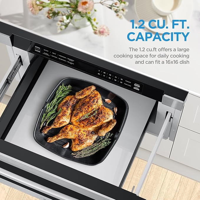 Midea MM12S2ASZ Microwave Oven, 1.2 cu.ft Drawer, Stainless Steel, Child Safety Lock