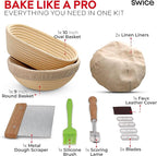 Swice Bread Proofing Basket Set, 9-Inch Round & 10-Inch Oval Banneton Sourdough Starter Kit with Lame, Dough Scraper, Linen Liner, and Basting Brush, Complete Bread Making Supplies and Tools