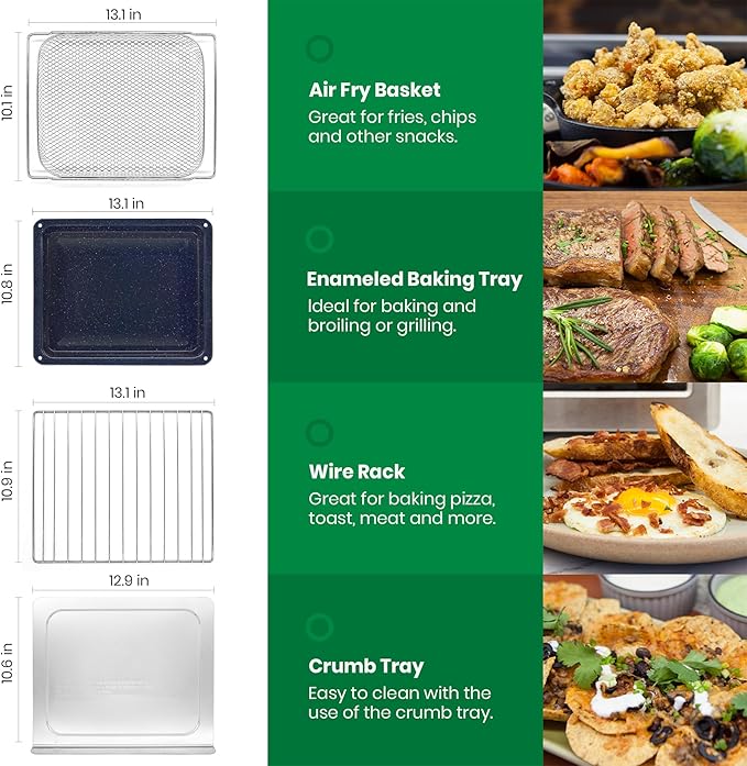VAL CUCINA Infrared Heating Air Fryer Toaster Oven, Extra Large Countertop Convection Oven 10-in-1 Combo, 6-Slice Toast, Enamel Baking Pan Easy Clean with Recipe Book, Black Matte Stainless Steel