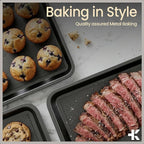 BAKKEN Kitchen Baking Pans - Nonstick Gray Coating, 13.58’’ × 9.65’’ Commercial Grade Carbon Steel Cookie Sheet, Diamond Texture Bottom, PFOA, PFOS, PTFE Free, Oven Safe Tray (450°F), Gray