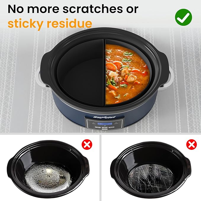 Sunvivi 6 Quart Programmable Slow Cooker with 2 in 1 Silicone Liners, Multi-Cooker Food Warmer with Digital Timer, Adjustable Tempature Control, Dishwasher Safe Parts, Blue