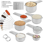Smithcraft Measuring Cups and Spoons Set, Stainless Steel Measuring Cups Set, Dry 7 Measurer Cups 9 Measurement Spoons with Leveler & Measure Enquivalents for Kitchen & Baking Nesting Measuring Tools