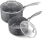 Saucepan Set, Nonstick 2Qt & 3Qt Sauce Pans with Lids, Small Pot with Lid - Natural Granite, Grey