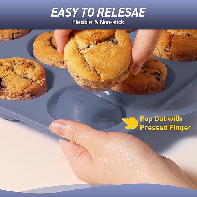24 Cups Silicone Muffin Pan with Metal Reinforced Frame Mini Size Cupcake Tray Egg Mold Kitchen Stuff Accessories New Home Essential First Department Must Haves Gadget Thing Housewarming Hostess Gift