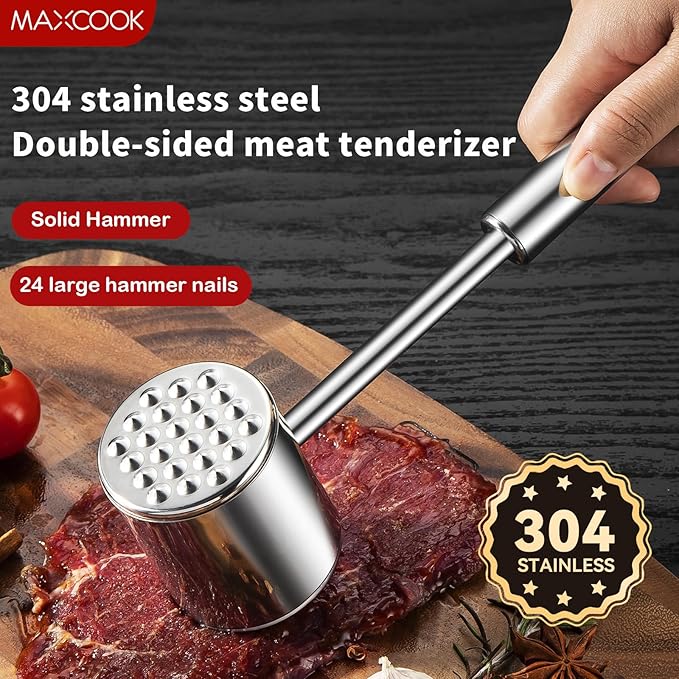 Meat Tenderizer 304 Stainless Steel Heavy Meat Hammer Tool and Hand-Held Meat Tenderizing Needle Tool can Tenderize Steak, Chicken, Fish, Pork, Beef and Veal Easily