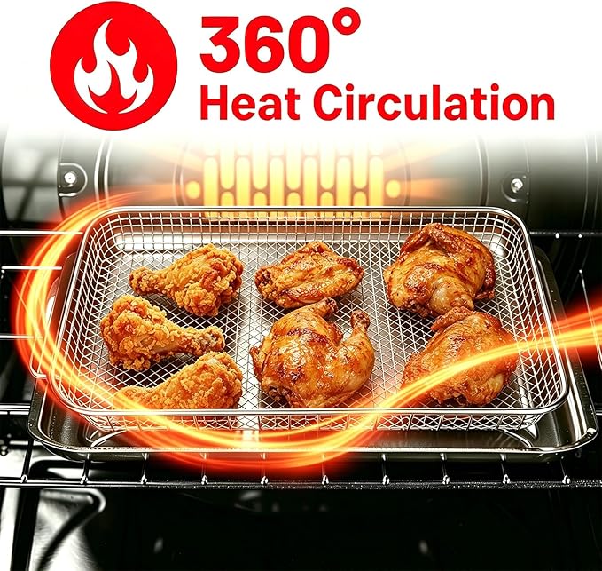 Air Fryer Basket Tray Replacement with Cuisinart TOA-60 TOA-65 TOA-70 air fryer toaster oven, 12.4 * 11''Steel Basket and Wire Rack Mesh Basket Accessories Parts, Dishwasher Safe