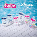 Dragon Glassware x Barbie The Movie - 16 oz Glass Cups with Lids and Straws, Set of 2 - Iced Coffee Cups with Lids - Versatile Glass Tumbler with Straw and Lid for Hot or Cold Drinks - Weird Barbie