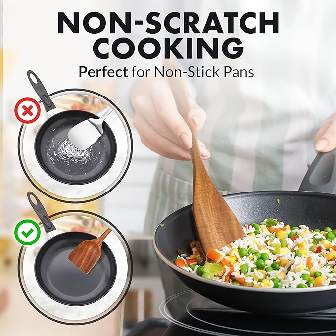 Zulay Kitchen 15-Piece Teak Wooden Utensils for Cooking - Natural Teak Utensil Set with Premium Gift Box - Non-Stick Wooden Spoons for Cooking - Kitchen Gift Set - Comfortable Grip Wooden Utensil Set