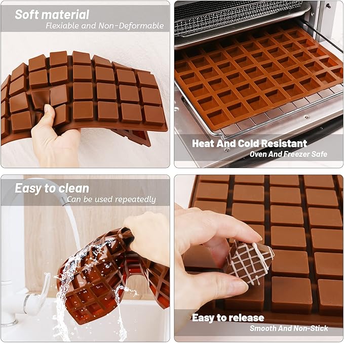 Sakolla Square Chocolate Mold, 80 Cavities Silicone Molds for Chocolate, Caramel, Praline, Ice Cube, Jelly, and Gummy (Coffee）
