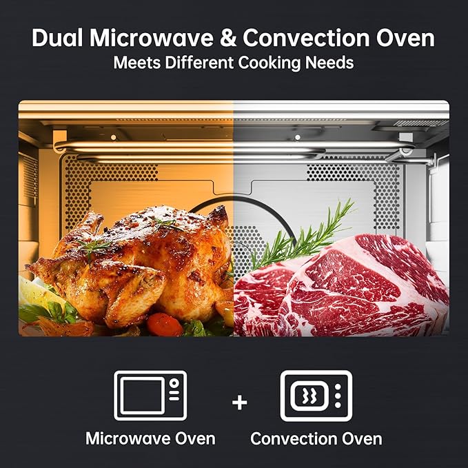 24 Inch Built-in Microwave and Convection Oven Combination, ThermoMate 1.6 Cu. Ft. Wall Oven Microwave Combos, 1000 Watt Power, Sensor Cook, Touch Control LCD Display, Stainless Steel Finish