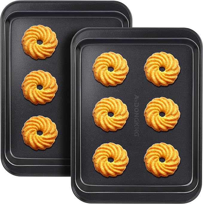 Small Cookie Sheets, Baking Pans, Nonstick Carbon Steel Baking Sheets, 2-Pack, 9.5 X 7.1 Inches (Inner 7.5 X 6)