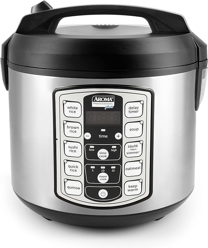 Aroma Housewares Professional Plus ARC-5000SB 20 Cup (Cooked) Digital Rice Cooker, Food Steamer, Slow Cooker, Stainless Exterior/Nonstick Pot, Silver, Black, 10-cup uncooked/20-cup cooked/4QT