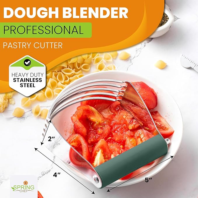 Spring Chef Large Dough Blender For Baking, Manual Dough Cutter Tool, Stainless Steel Puff Pastry Cutter Tool with Sharp Blades, Dishwasher Safe Pastry Blender for Easy Mixing - Pine Green