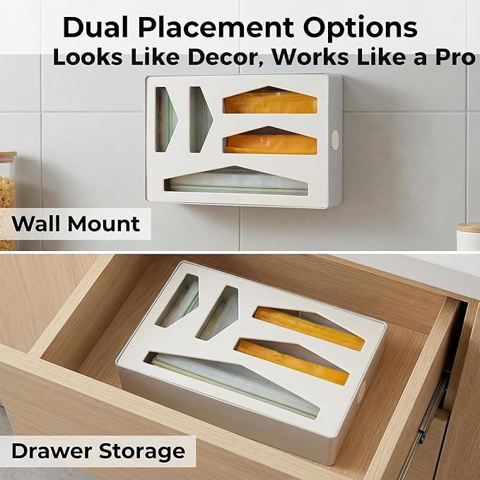 Li & Zhao Storage Bag Organizer Kitchen Drawer - Baggie Organizer for Drawer Foil and Plastic Wrap Organizer Bag Storage Organizer Food Bag Dispenser for Quart Gallon Snack Sandwich Bag