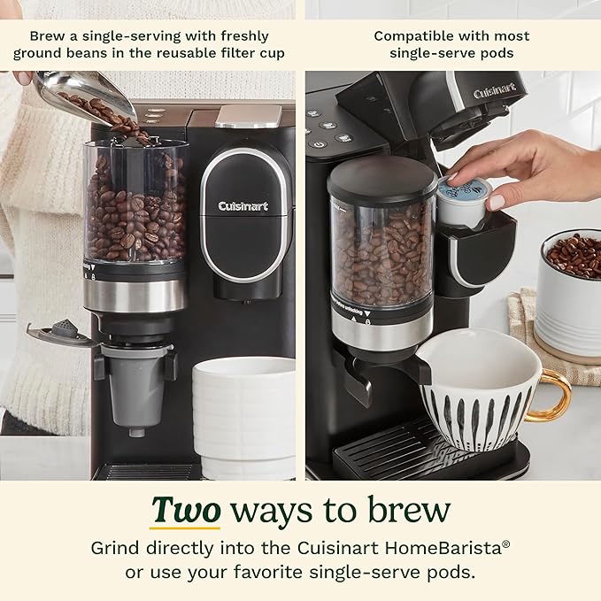 Cuisinart Single-Serve Coffee Maker + Coffee Grinder with 8 oz., 10 oz., and 12 oz. Serving Size, Compatible with Single-Cup Pods, 48-Ounce Removable Reservoir, Stainless Steel, DGB-2