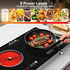 4000w Electric Cooktop 2 Burners, 23'' Electric Stove Top 110v with Plug in, GTKZW Knob Control Countertop & Built-in Ceramic Cooktop, 9 Power Levels, Child Lock, Timer, Over-Heat Protection